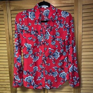 Express Slim Fit SP Red Floral Button Down Long Sleeve
